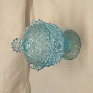 VERY RARE Candy Dish Vintage Fenton L.G. Wright Ice Blue Glass Daisy Button MCM